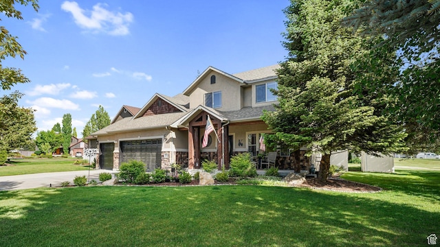 1988 Fieldstone Ln, Heber City, UT 84032 - craftsman inspired home with stucco siding, an attached garage, a front yard, and stone siding