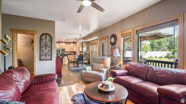 1988 Fieldstone Ln, Heber City, UT 84032 - living room featuring ceiling fan, healthy amount of natural light, and wood finished floors