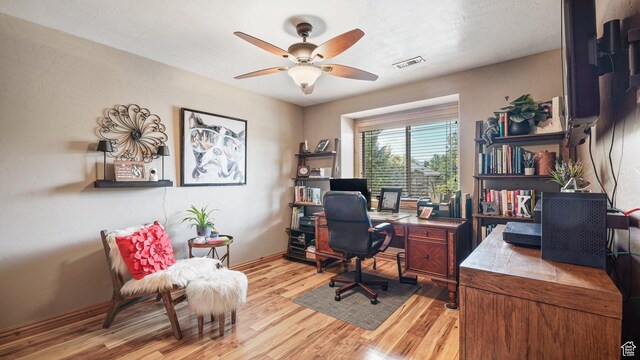 1988 Fieldstone Ln, Heber City, UT 84032 - home office with light wood-style floors, ceiling fan, and baseboards