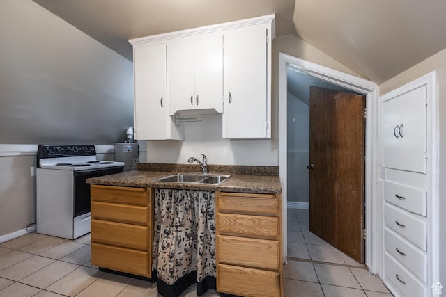 2269 S Green St Unit 1-4, Salt Lake City, UT 84106 - kitchen featuring electric range oven, a sink, vaulted ceiling, light tile patterned flooring, and dark countertops