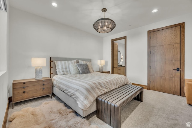 1735 Red Hawk Trl, Park City, UT 84098 - bedroom featuring light colored carpet, a chandelier, recessed lighting, and baseboards