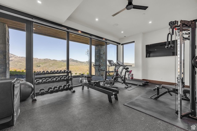 1735 Red Hawk Trl, Park City, UT 84098 - gym with ceiling fan and recessed lighting