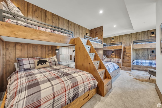 1735 Red Hawk Trl, Park City, UT 84098 - carpeted bedroom with wood walls and recessed lighting