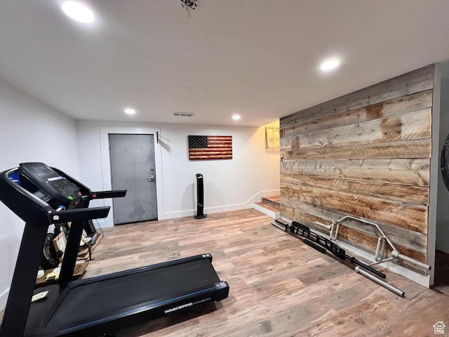 505 W 300 N, Orangeville, UT 84537 - exercise area featuring wood finished floors, recessed lighting, and baseboards