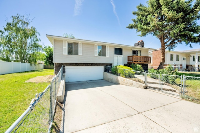 8026 S Erique Way, Cottonwood Heights, UT 84093 - bi-level home featuring concrete driveway, a garage, a chimney, and a gate