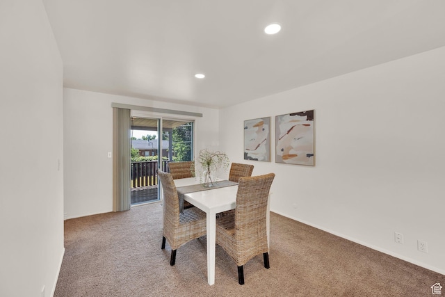 8026 S Erique Way, Cottonwood Heights, UT 84093 - dining space featuring light colored carpet, recessed lighting, and baseboards