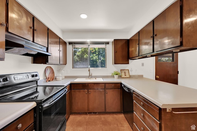 8026 S Erique Way, Cottonwood Heights, UT 84093 - kitchen with range with electric stovetop, under cabinet range hood, a sink, black dishwasher, and light countertops
