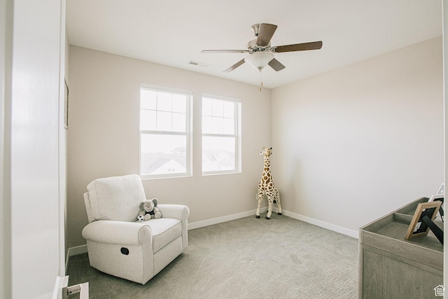 5028 W Lake Terrace Ave, South Jordan, UT 84009 - sitting room with baseboards, a ceiling fan, and light carpet