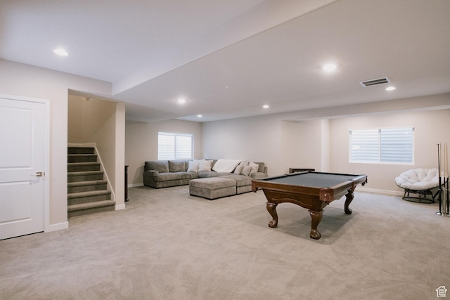 5028 W Lake Terrace Ave, South Jordan, UT 84009 - recreation room featuring carpet flooring, billiards, recessed lighting, and baseboards