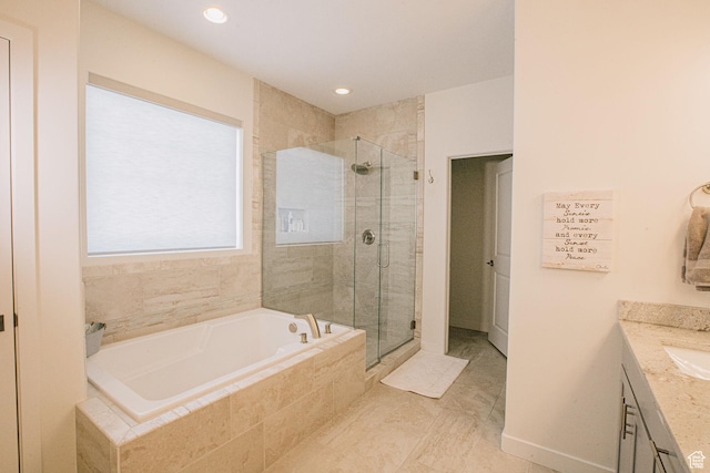 5028 W Lake Terrace Ave, South Jordan, UT 84009 - full bath with a garden tub, a stall shower, vanity, and recessed lighting
