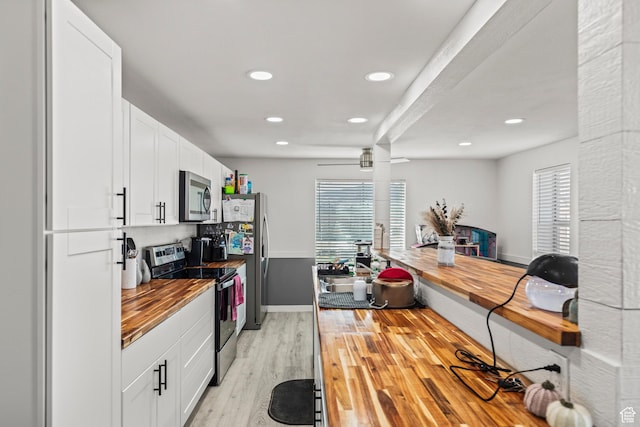 1725 N State St, Sigurd, UT 84657 - kitchen featuring stainless steel appliances, wood counters, light wood-type flooring, healthy amount of natural light, and recessed lighting