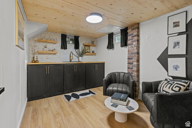 3510 Porter Ave, Ogden, UT 84403 - bar area featuring a sink, wood ceiling, light wood-type flooring, and healthy amount of natural light