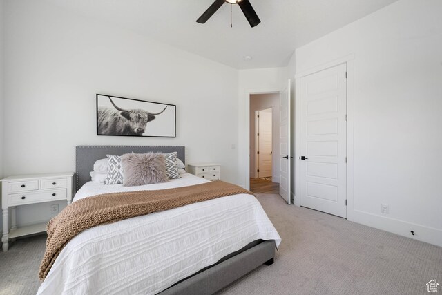 3322 S 2240 E, St George, UT 84790 - bedroom with light colored carpet and ceiling fan