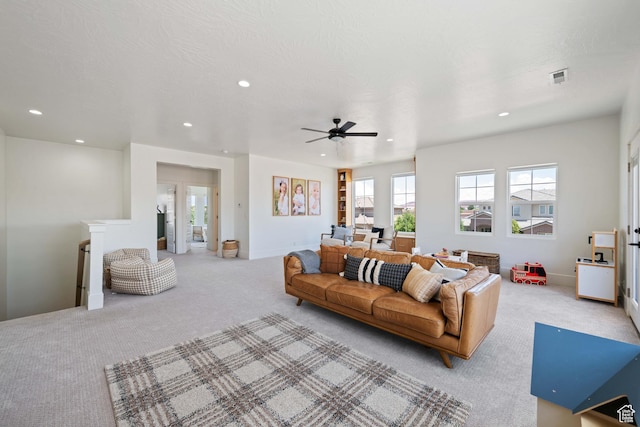 3322 S 2240 E, St George, UT 84790 - living area featuring light colored carpet, recessed lighting, and a ceiling fan