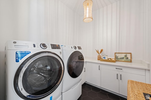 3322 S 2240 E, St George, UT 84790 - laundry room featuring washer and dryer, dark tile patterned floors, and cabinet space