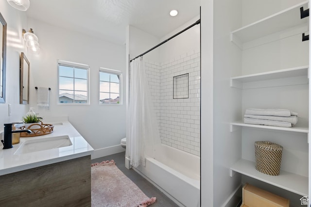 3322 S 2240 E, St George, UT 84790 - full bath featuring double vanity, shower / bath combo with shower curtain, toilet, and wood finished floors