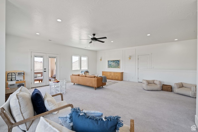 3322 S 2240 E, St George, UT 84790 - carpeted living room with french doors, recessed lighting, and a ceiling fan