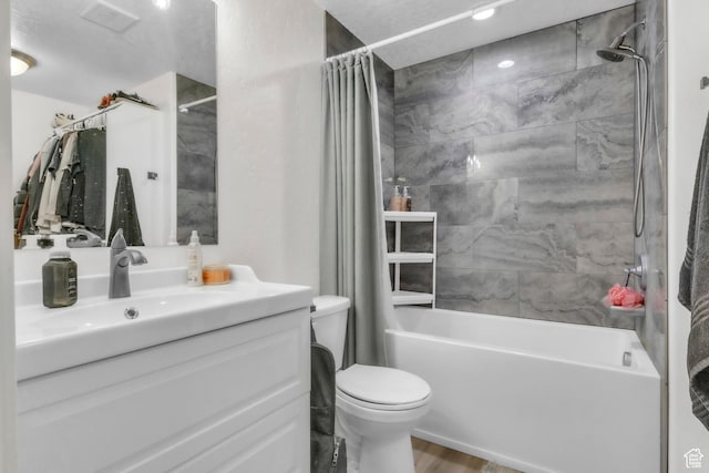 276 N Elk Ridge Dr, Elk Ridge, UT 84651 - bathroom with shower / bath combo with shower curtain, vanity, toilet, and wood finished floors