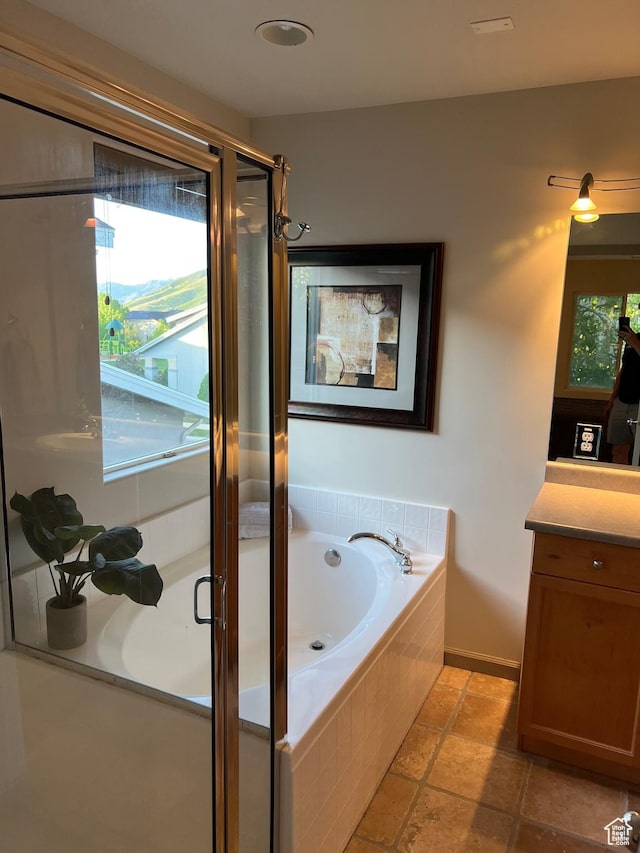 15146 S Walnut Grove Dr, Draper, UT 84020 - full bath with vanity, a bath, a stall shower, and stone tile flooring