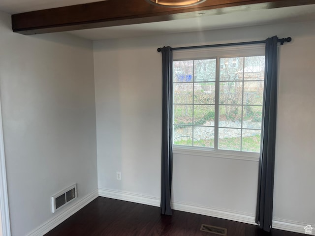 2717 S Orchard Dr, Bountiful, UT 84010 - empty room with baseboards, dark wood finished floors, and beam ceiling