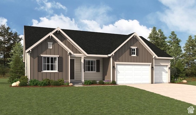 1044 S 3170 E Unit 219, Spanish Fork, UT 84660 - view of front of house featuring board and batten siding, driveway, a garage, a front lawn, and a shingled roof