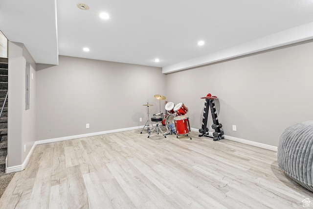 137 Stern Ct, Stansbury Park, UT 84074 - rec room featuring wood finished floors, recessed lighting, and baseboards