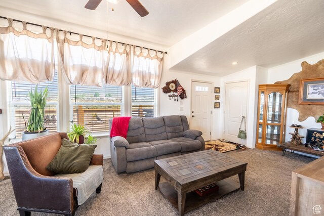 16 E Pearly Ln, La Sal, UT 84530 - carpeted living area featuring a ceiling fan and baseboards