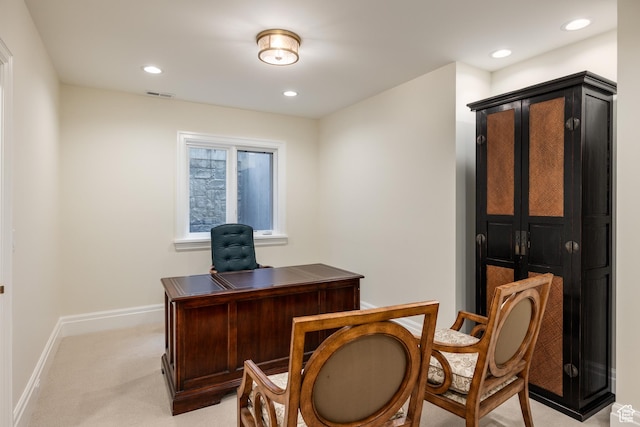 2590 E Olympus Dr, Holladay, UT 84124 - home office with light carpet, baseboards, and recessed lighting