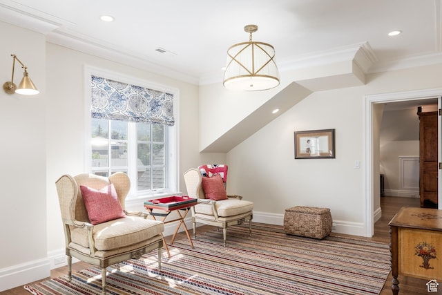 2590 E Olympus Dr, Holladay, UT 84124 - sitting room with baseboards, crown molding, recessed lighting, and wood finished floors