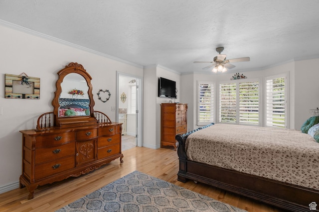 896 E 380 N, Heber City, UT 84032 - bedroom featuring light wood-type flooring, crown molding, baseboards, a textured ceiling, and a ceiling fan