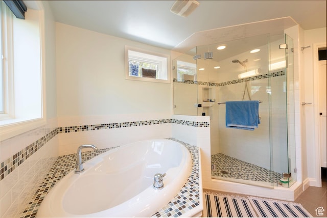 3555 E Hermes Dr S, Salt Lake City, UT 84124 - full bathroom featuring a bath, a shower stall, and recessed lighting