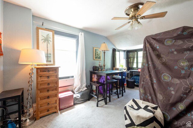 233 S 1100 E, Salt Lake City, UT 84102 - dining room featuring carpet floors, a ceiling fan, and vaulted ceiling