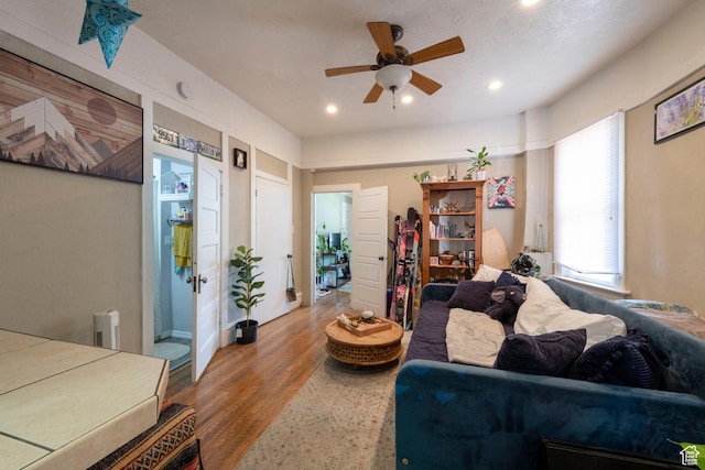 237 S 1100 E, Salt Lake City, UT 84102 - living room with a ceiling fan, recessed lighting, and wood finished floors