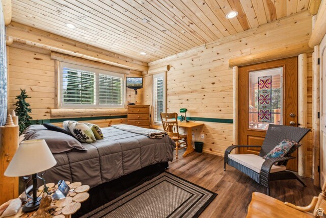 4708 Red Fir Way, Oakley, UT 84055 - bedroom featuring wood ceiling, wood finished floors, recessed lighting, and wood walls