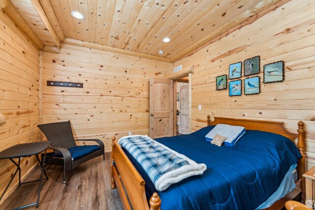 4708 Red Fir Way, Oakley, UT 84055 - bedroom with wood ceiling, recessed lighting, wooden walls, and wood finished floors