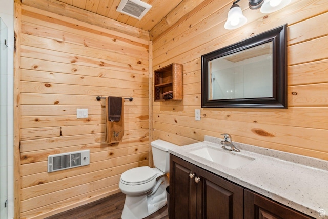 4708 Red Fir Way, Oakley, UT 84055 - half bath with wooden walls, toilet, vanity, wood ceiling, and wood finished floors