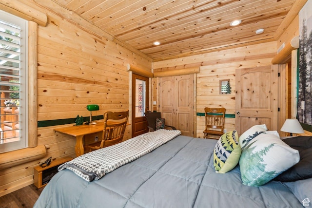 4708 Red Fir Way, Oakley, UT 84055 - bedroom featuring wood ceiling, wood walls, and recessed lighting