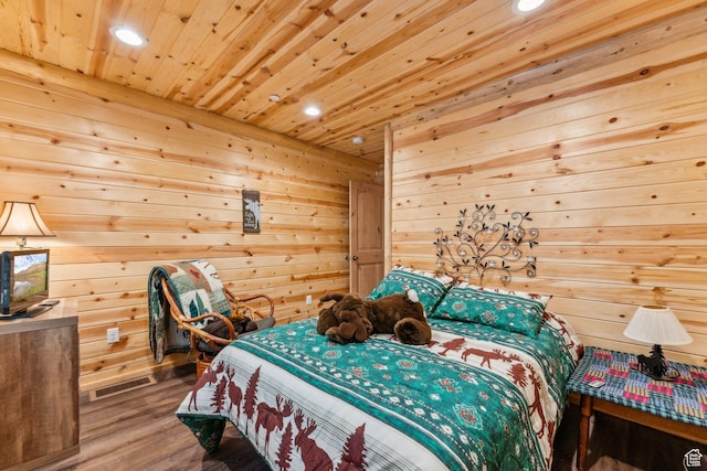 4708 Red Fir Way, Oakley, UT 84055 - bedroom featuring recessed lighting, wooden ceiling, wood finished floors, and wood walls