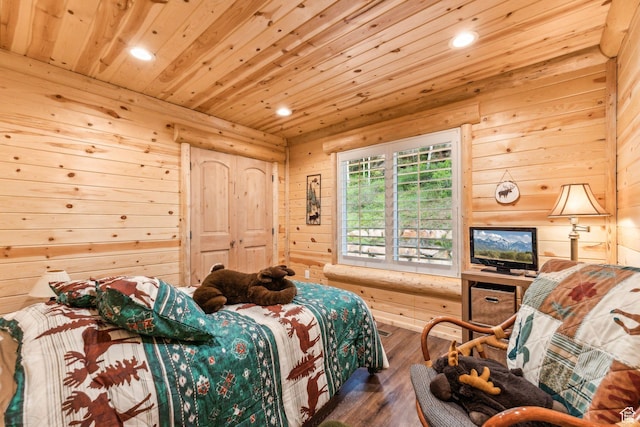 4708 Red Fir Way, Oakley, UT 84055 - bedroom with wood ceiling, wood finished floors, recessed lighting, and wooden walls