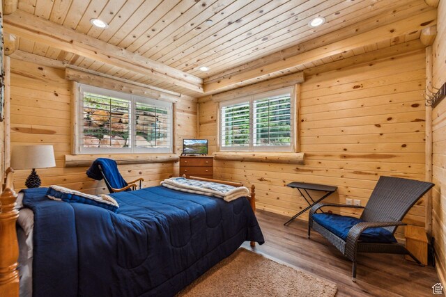 4708 Red Fir Way, Oakley, UT 84055 - bedroom with multiple windows, recessed lighting, wood finished floors, wood walls, and wooden ceiling