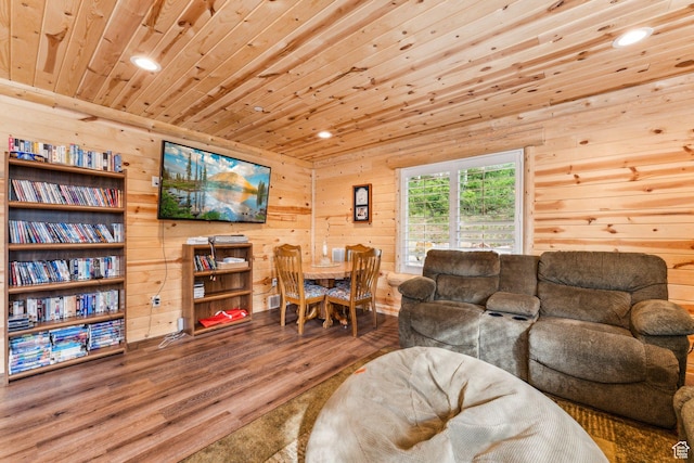 4708 Red Fir Way, Oakley, UT 84055 - living room with wood finished floors, recessed lighting, wooden ceiling, and wood walls