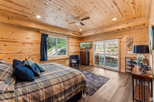 4708 Red Fir Way, Oakley, UT 84055 - bedroom featuring multiple windows, wood walls, wood ceiling, recessed lighting, and wood finished floors