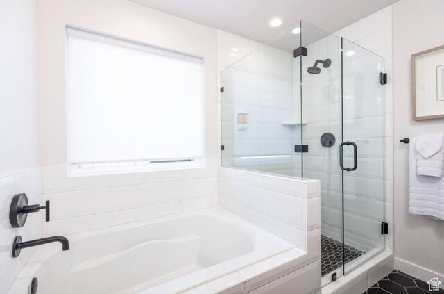 12852 N Belaview Way, Hideout, UT 84036 - bathroom featuring a bath, a stall shower, and recessed lighting