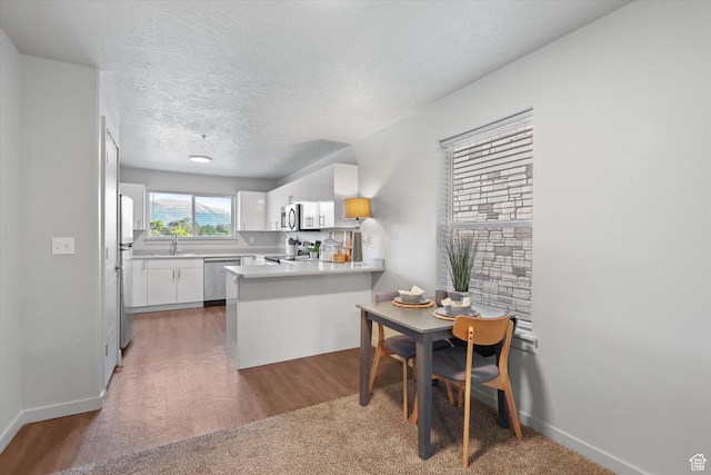 67 W 600 S Unit B204, Springville, UT 84663 - kitchen with appliances with stainless steel finishes, a sink, a peninsula, baseboards, and a textured ceiling