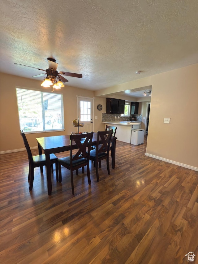 2223 S Allison Way, Syracuse, UT 84075 - dining space featuring a textured ceiling, dark wood finished floors, and ceiling fan