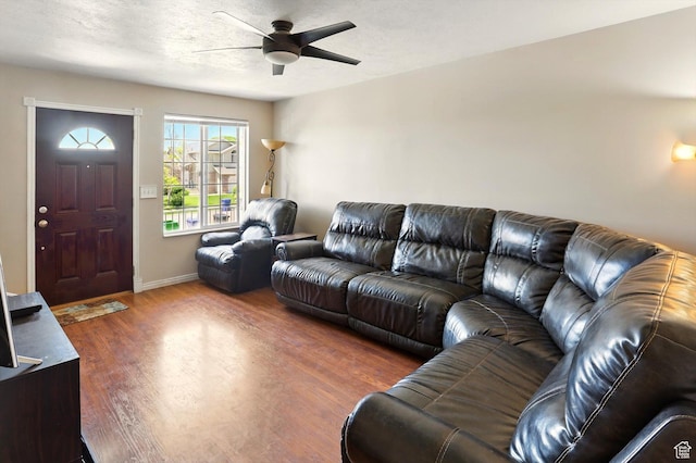 2223 S Allison Way, Syracuse, UT 84075 - living room with ceiling fan, wood finished floors, and baseboards