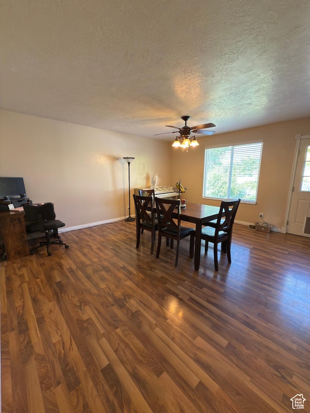 2223 S Allison Way, Syracuse, UT 84075 - dining room featuring dark wood finished floors, a textured ceiling, plenty of natural light, a ceiling fan, and an office area