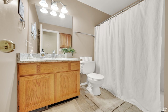 1127 W Monticello Ln, Murray, UT 84123 - bathroom with vanity, toilet, tile patterned floors, and a shower with curtain