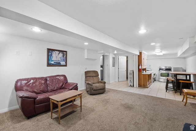 331 Beck St, Eureka, UT 84628 - living room with light carpet, recessed lighting, baseboards, and light tile patterned flooring