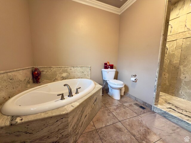 3322 N 750 E, Lehi, UT 84043 - full bathroom with ornamental molding, toilet, a garden tub, and a shower